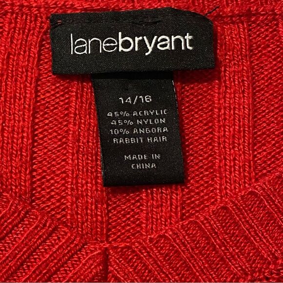 Lane Bryant Red Angora Blend Cable Knit V-Neck Sweater Pullover Women's 14/16 - Picture 3 of 10